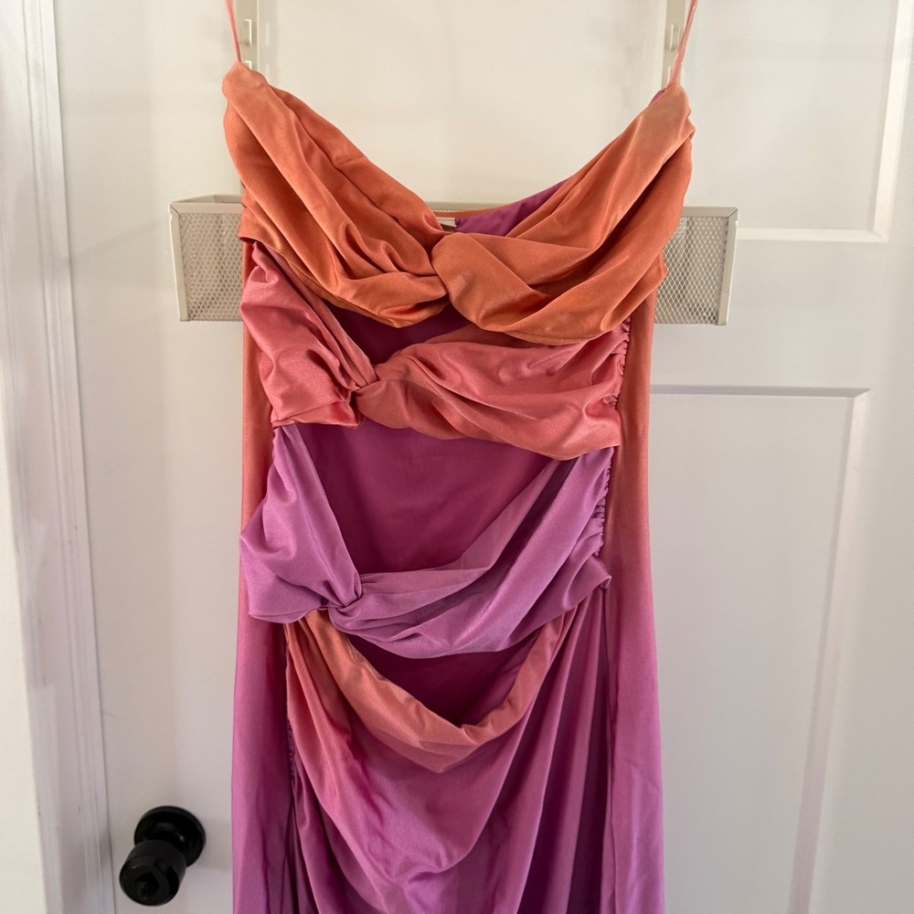 Baobab Vera Ombre Strapless Ruched Maxi Dress Pink Purple Sz Medium Beach Resort - Picture 4 of 8